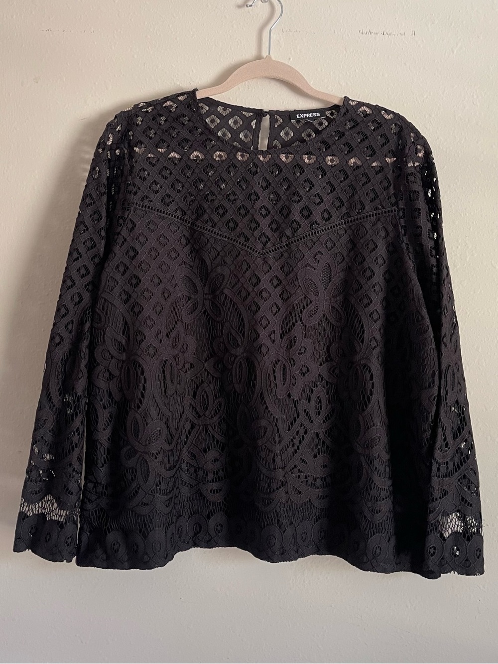 Express Black Crochet Lace Long-Sleeve Blouse